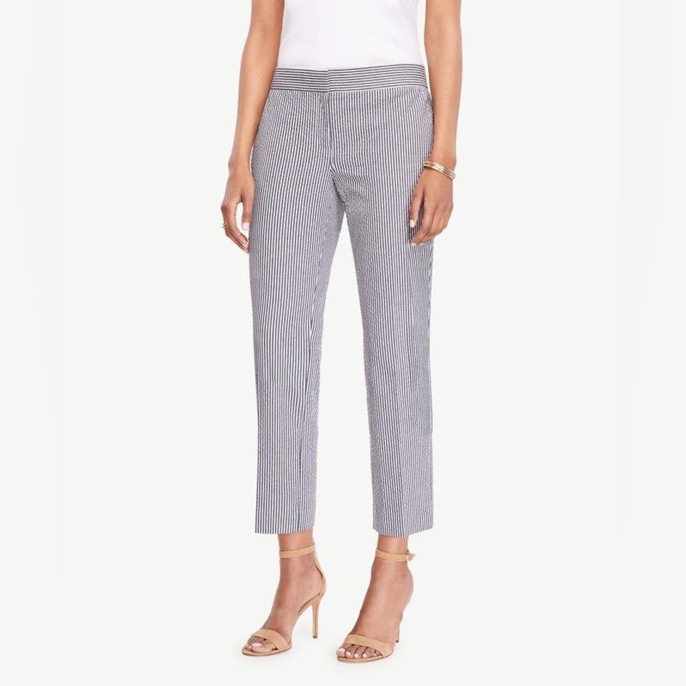 Ann Taylor like New Devin Fit Stretch Seersucker Ankle Crop Pants, 4, MSRP $119